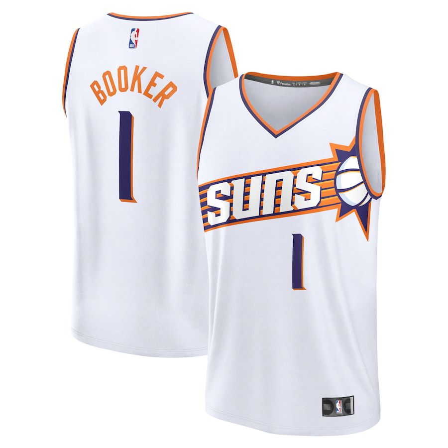 Men Phoenix Suns #1 Devin Booker Fanatics Branded White Association Edition 2023-24 Fast Break Replica NBA Jersey->phoenix suns->NBA Jersey
